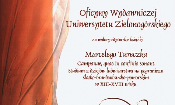 Dyplom za walory edytorskie dla Oficyny Wydawniczej UZ za książkę Marcelego Tureczka
