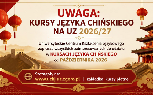 Kursy języka chińskiego na UZ w roku akademickim 2026/27